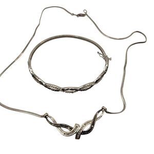 Sterling Silver Black White Infinity Twist Jewelry Set Necklace Bracelet Earring